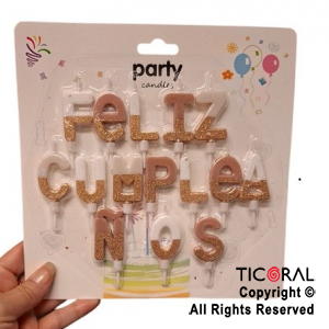 VELAS FRASE FELIZ CUMPLEAOS TONOS ROSAS 4 CM (U22-526) x 1